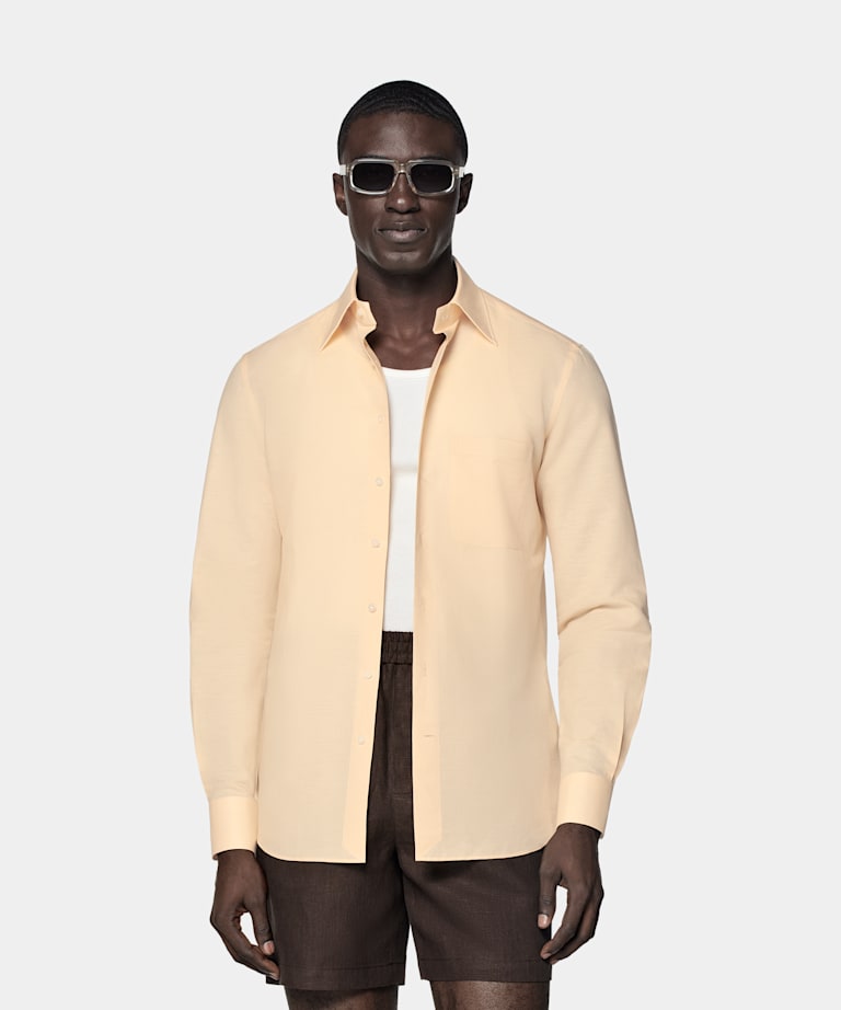 SUITSUPPLY Linen Cotton by Testa 1919 Srl, Italy Light Yellow Tailored Fit Shirt