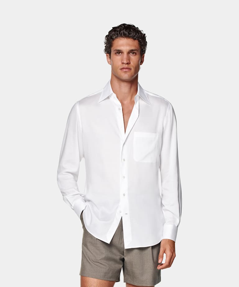 SUITSUPPLY Pure Lyocell by Testa 1919 Srl, Italy White Tailored Fit Shirt