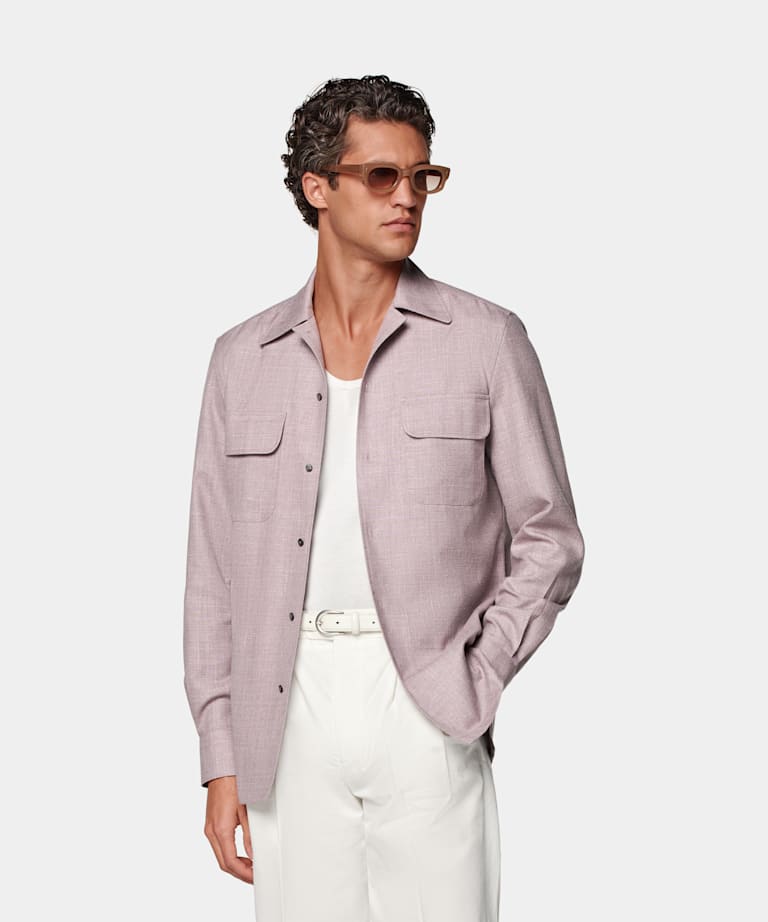 SUITSUPPLY Wool, Silk & Linen by E.Thomas, Italy Purple Relaxed Fit Shirt
