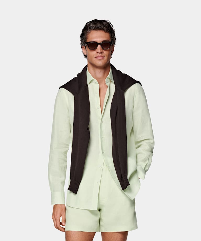 SUITSUPPLY Pure Linen by Baird McNutt, United Kingdom Light Green Tailored Fit Shirt