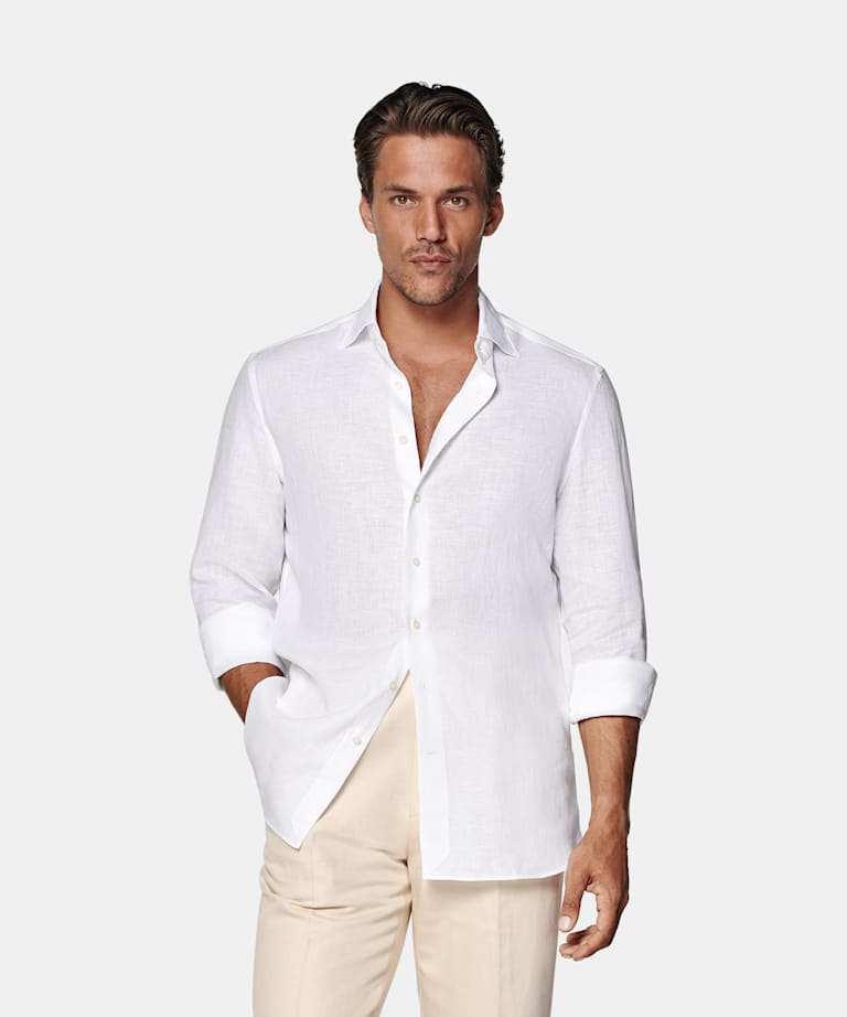 SUITSUPPLY Pure Linen by Albini, Italy White Linen Shirt