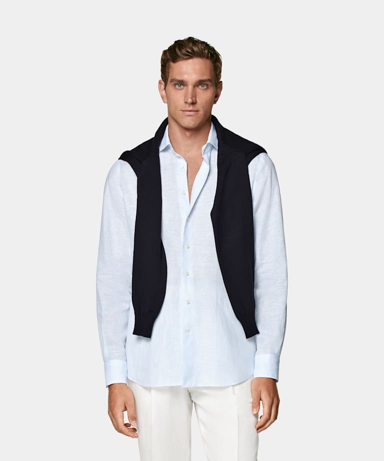 SUITSUPPLY Pure Linen by Albini, Italy Light Blue Relaxed Fit Shirt