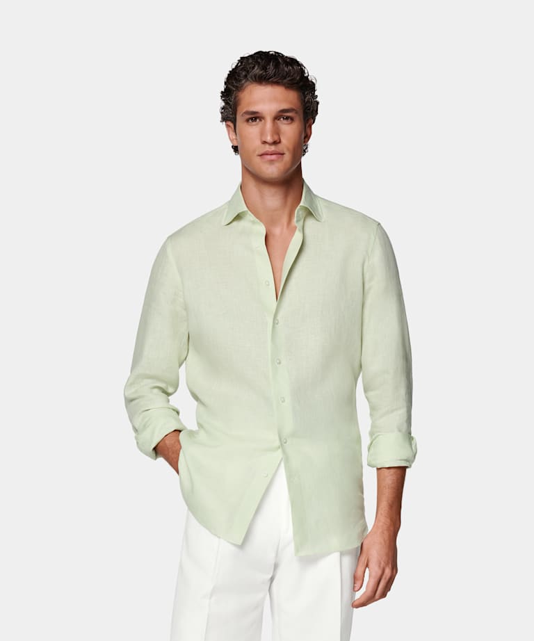 SUITSUPPLY Pure Linen by Baird McNutt, United Kingdom Light Green Relaxed Fit Shirt