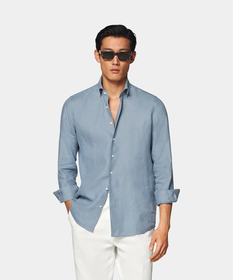 SUITSUPPLY Pure Linen by Baird McNutt, United Kingdom Mid Blue Relaxed Fit Shirt