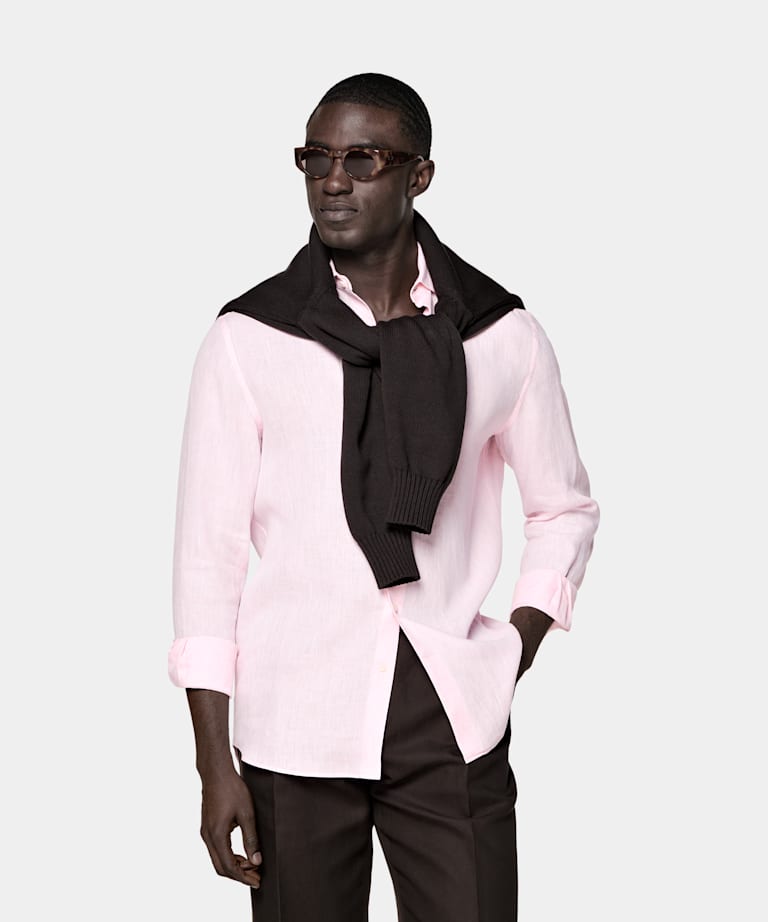 SUITSUPPLY Pure Linen by Albini, Italy Pink Linen Shirt