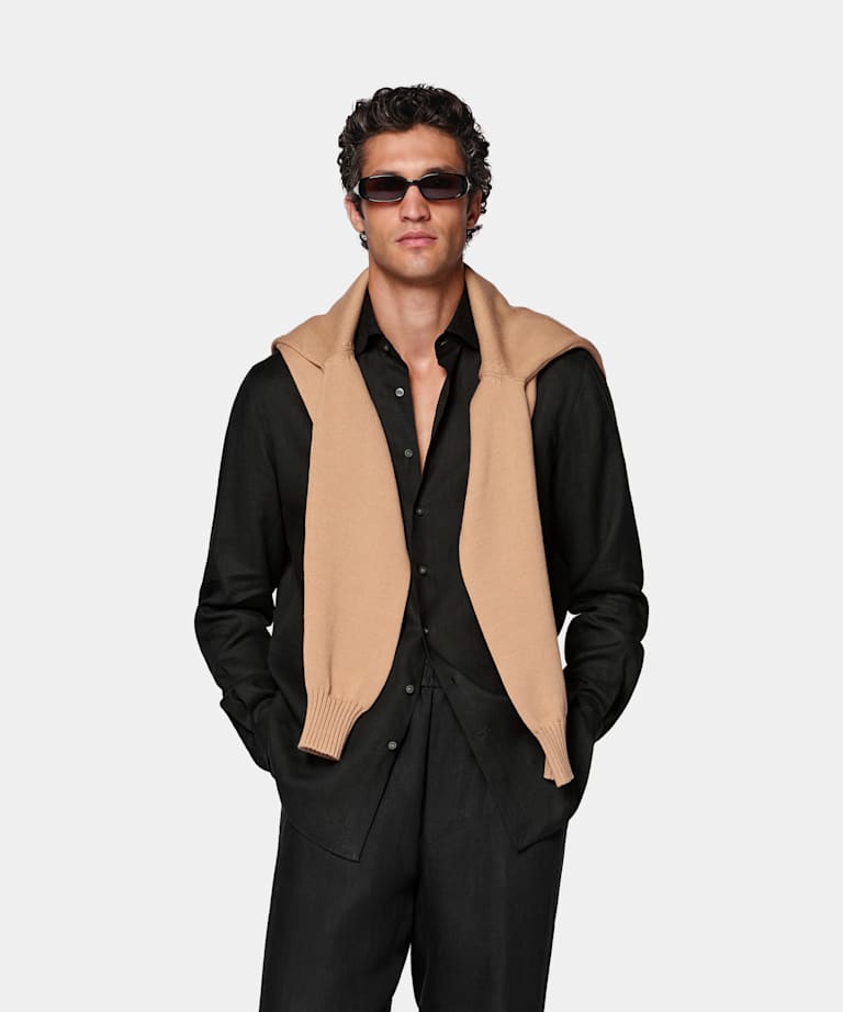 SUITSUPPLY Pure Linen by Albini, Italy Black Linen Shirt