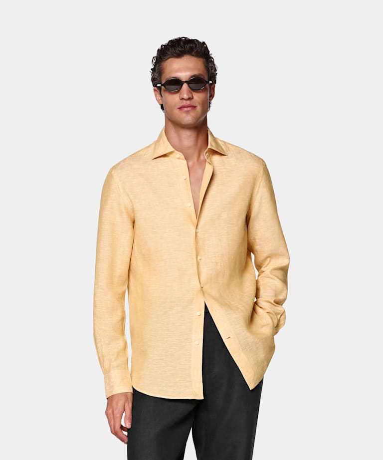 SUITSUPPLY 意大利 Albini 生产的纯亚麻面料 橙色亚麻衬衫