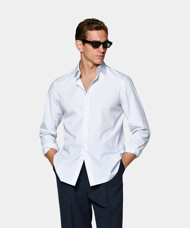 SUITSUPPLY Cotone egiziano - Sidogras, Spagna Camicia a righe blu medio colletto classico 