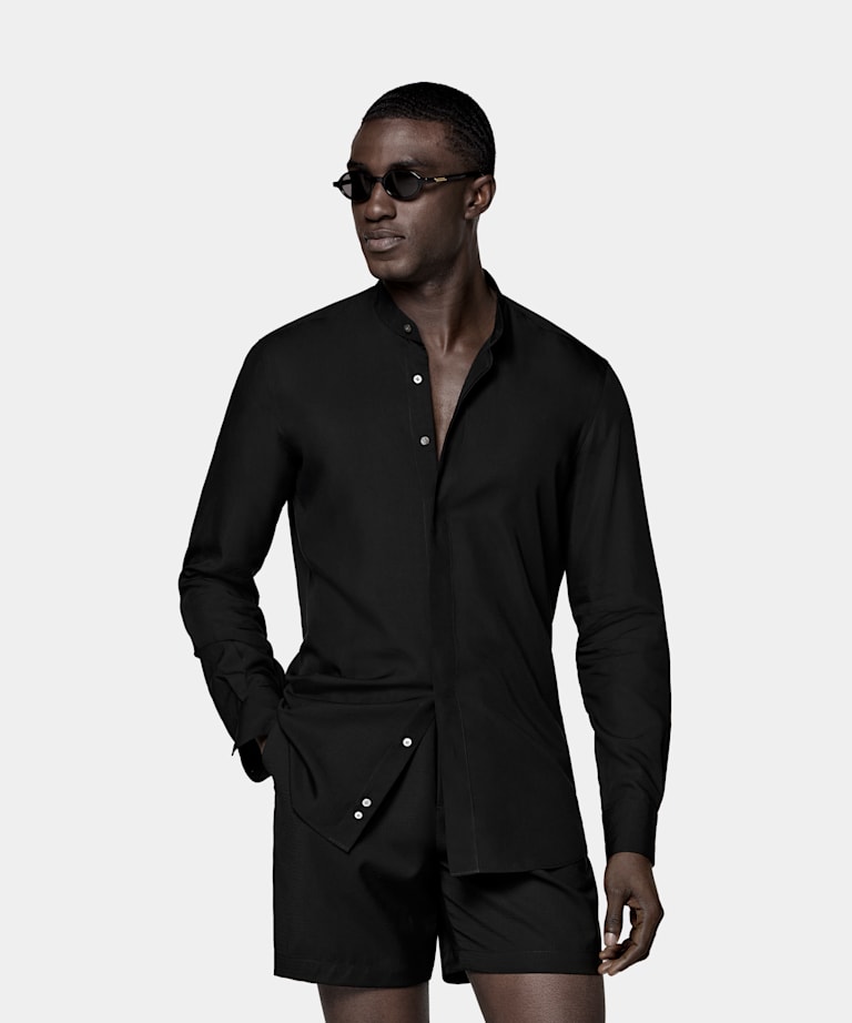 SUITSUPPLY Lyocell et soie - Albini, Italie Chemise noire en lyocell et soie