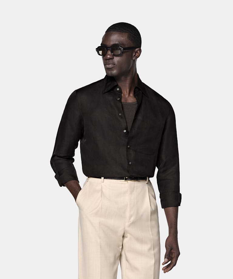 SUITSUPPLY Linen Silk by Beste, Italy Dark Brown Linen Silk Overshirt