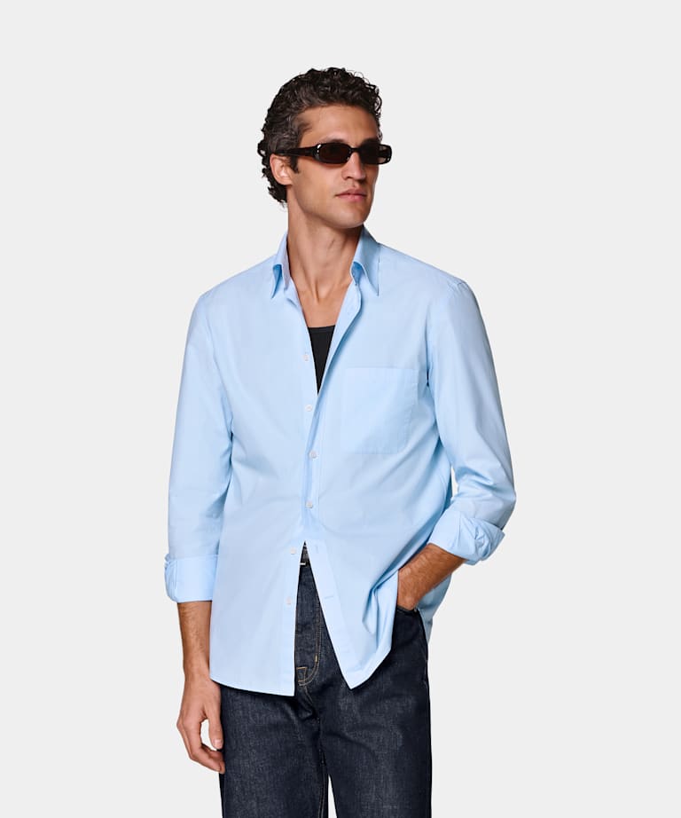 SUITSUPPLY Reine Baumwolle von Sidogras, Spanien Hellblaues Baumwollhemd