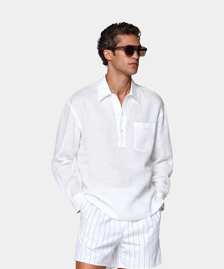 SUITSUPPLY Pure Linen by Baird McNutt, United Kingdom White Linen Popover Shirt