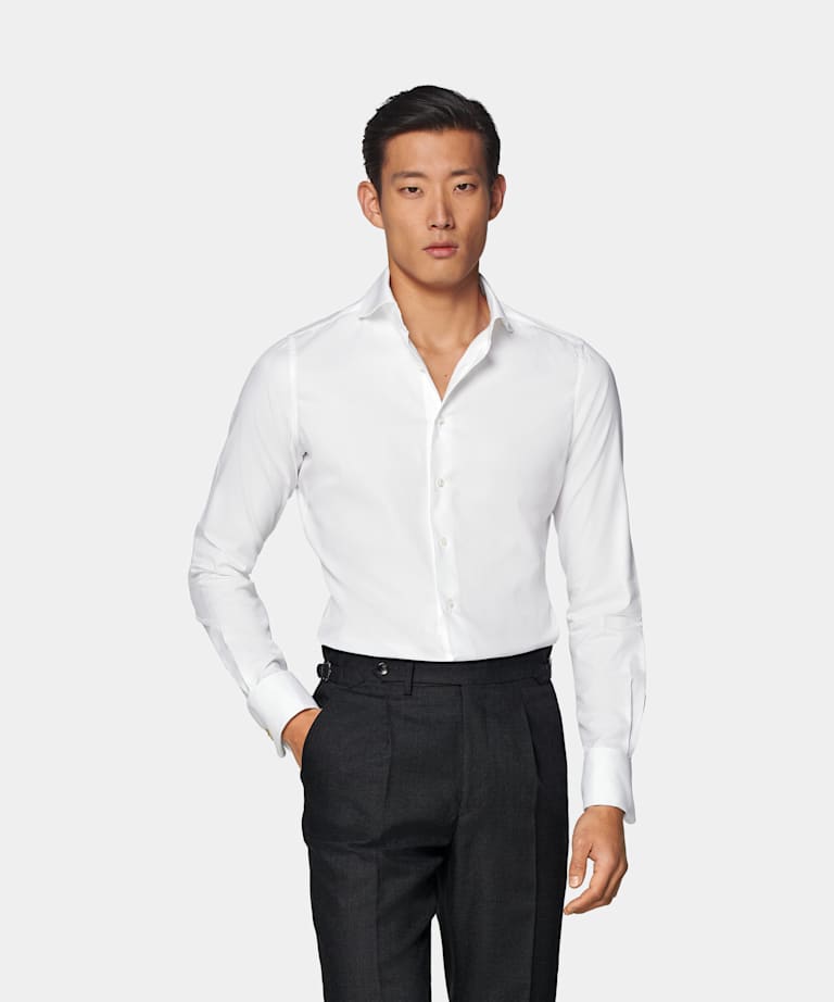 SUITSUPPLY Egyptian Cotton by Albini, Italy White Double Cuff Slim Fit Shirt