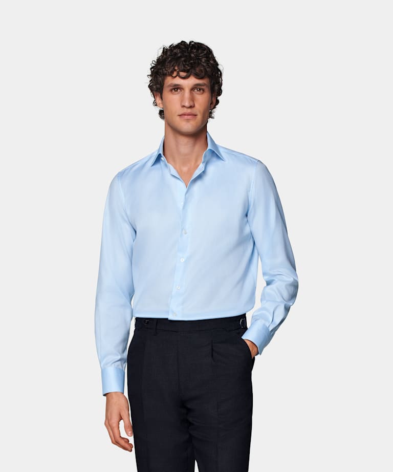 SUITSUPPLY Algodón egipcio Traveller de Weba, Suiza Camisa Royal Oxford corte Slim azul claro