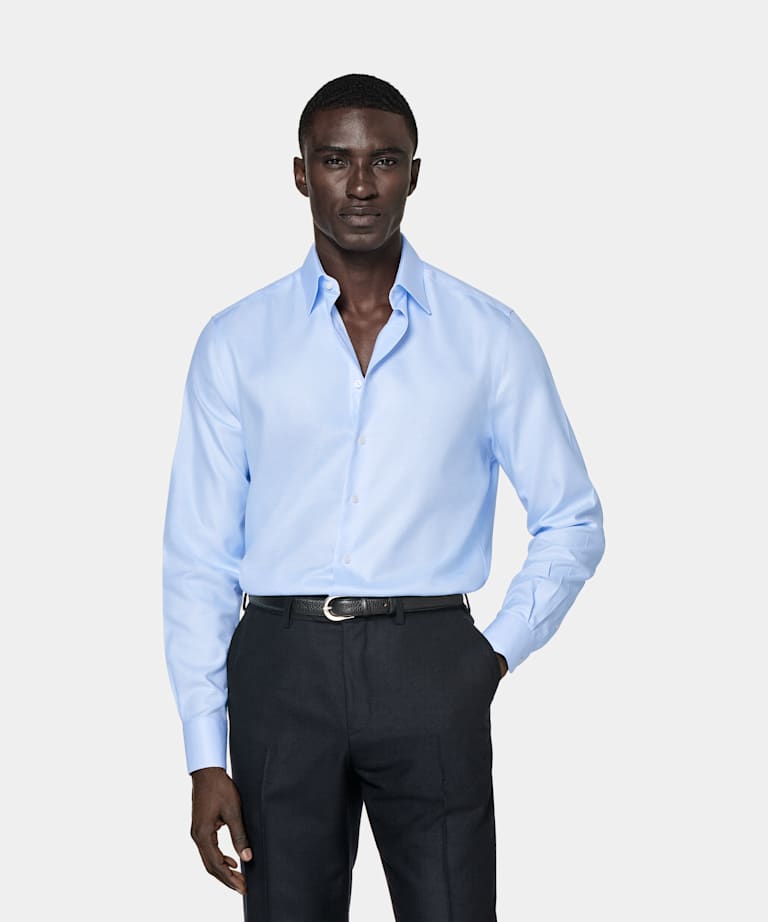 Light Blue Royal Oxford Slim Fit Shirt in Pure Cotton Traveller ...