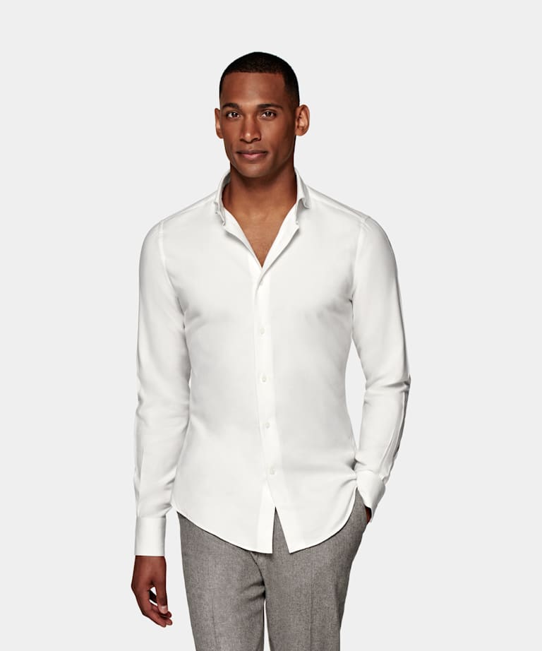 SUITSUPPLY Egyptian Cotton Flannel by Thomas Mason, Italy Off-White Slim Fit Shirt