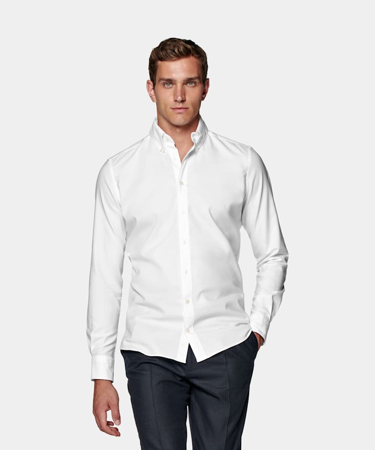 SUITSUPPLY Natural Stretch Egyptian Cotton by Albiate, Italy White Slim Fit Shirt