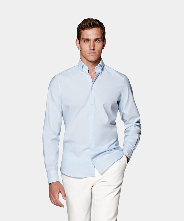 SUITSUPPLY Natural Stretch Egyptian Cotton by Albiate, Italy Light Blue Slim Fit Shirt