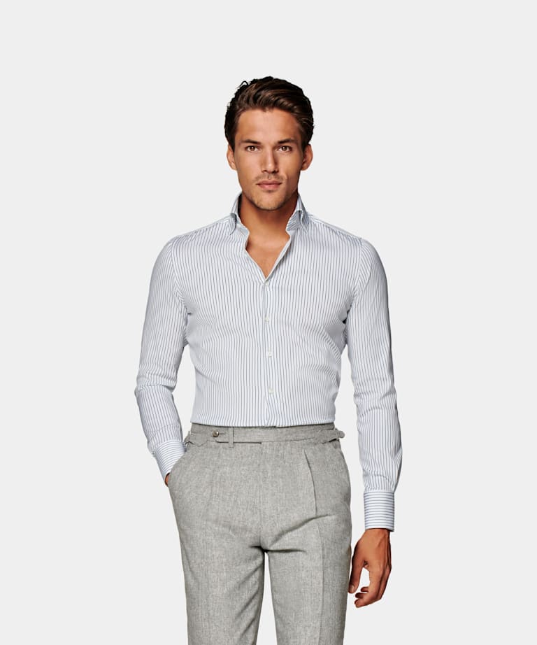 Navy Striped Twill Extra Slim Fit Shirt | Egyptian Cotton | Suitsupply ...
