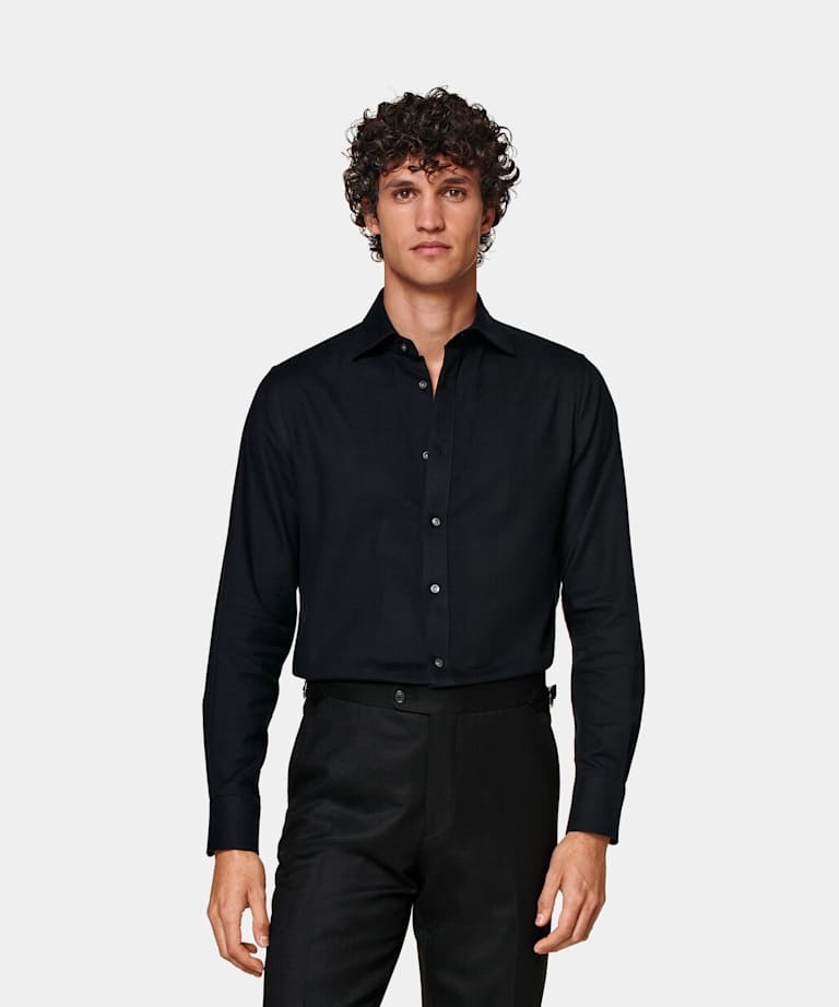 SUITSUPPLY Ägyptischer Baumwolle-Flanell von Beste, Italien Hemd schwarz Slim Fit