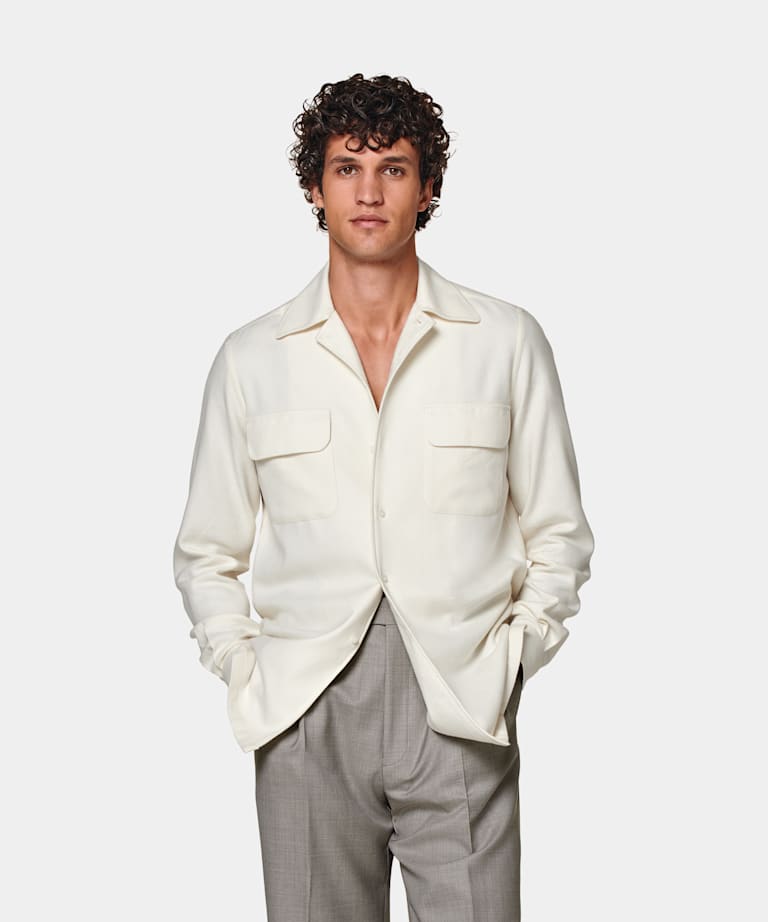 SUITSUPPLY Egyptian Cotton by Canclini, Italy Off-White Safari Shirt