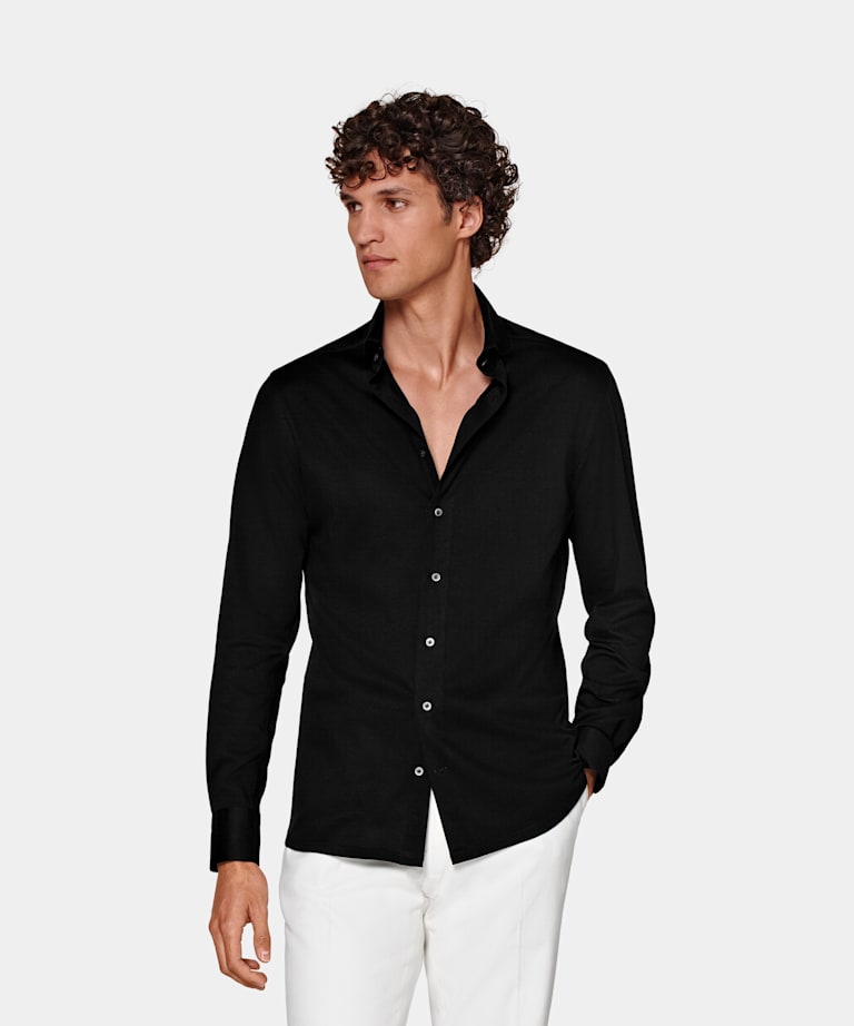 SUITSUPPLY Ägyptische Baumwolle Strickwear von Tessilmaglia, Italien Hemd schwarz Extra Slim Fit