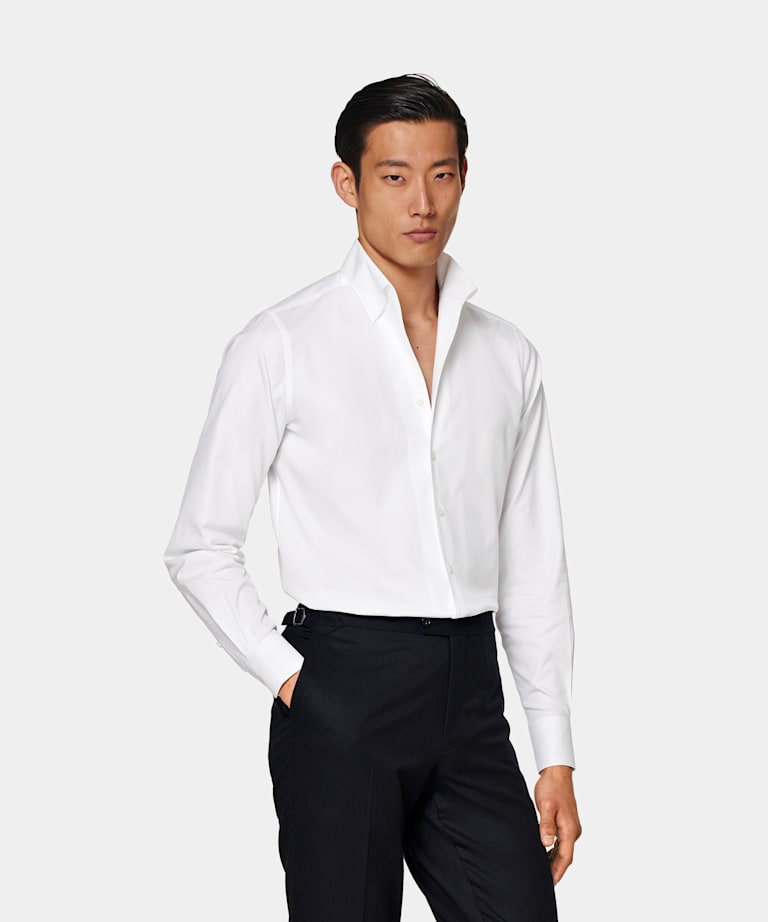SUITSUPPLY Egyptian Cotton by Albini, Italy White One Piece Collar Slim Fit Shirt