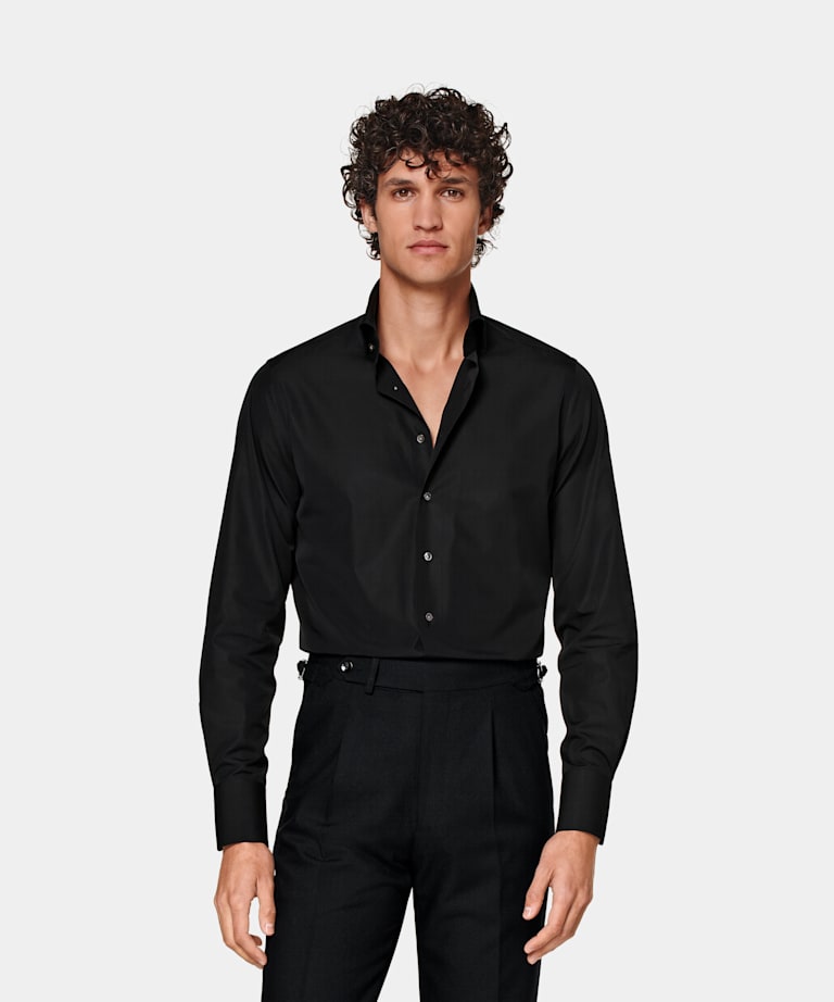 SUITSUPPLY Egyptian Cotton by Thomas Mason, Italy Black Twill Slim Fit Shirt