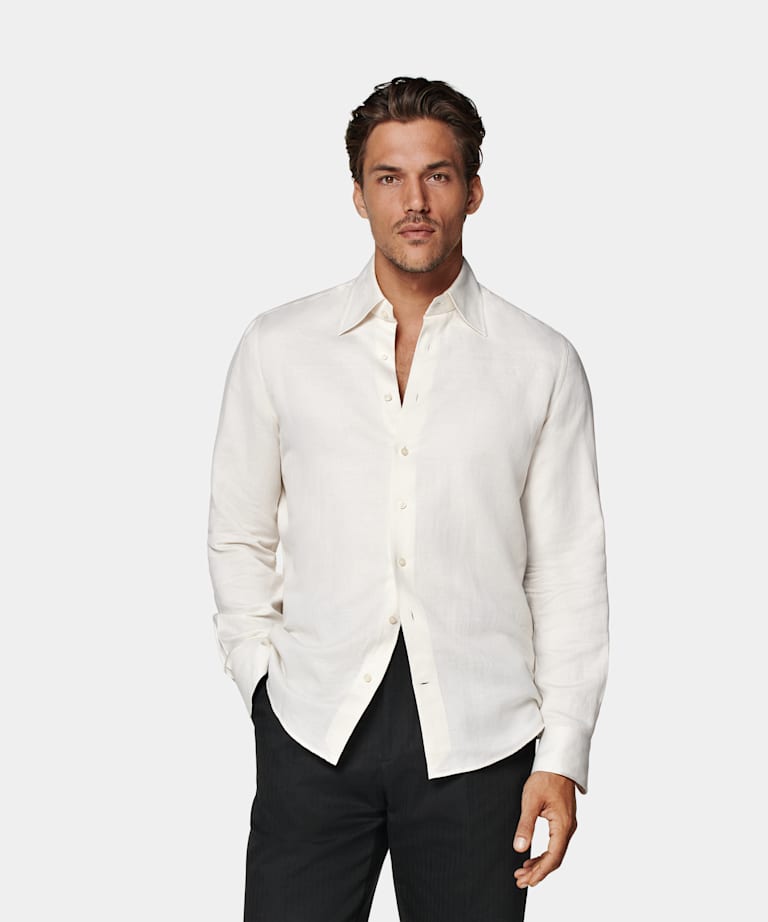 SUITSUPPLY Linen Cotton by Testa Spa, Italy Off-White Extra Slim Fit Shirt