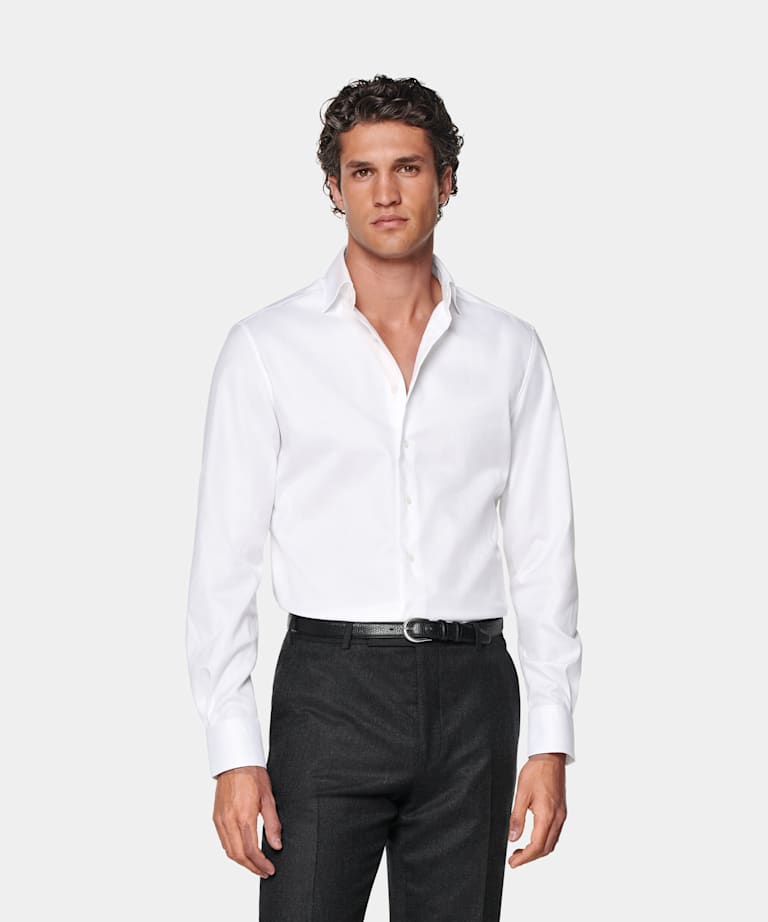 SUITSUPPLY Pima Cotton Traveller by Weba, Switzerland White Twill Tailored Fit Shirt