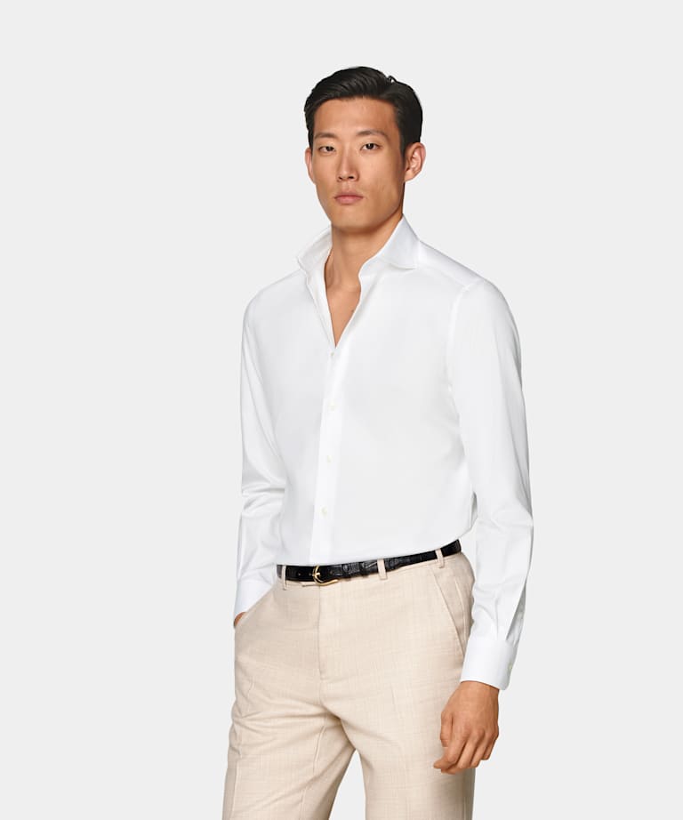 SUITSUPPLY Egyptian Cotton by Albini, Italy White Twill Tailored Fit Shirt