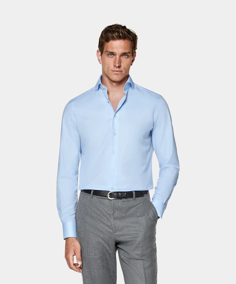 SUITSUPPLY Egyptian Cotton by Albini, Italy Light Blue Twill Tailored Fit Shirt