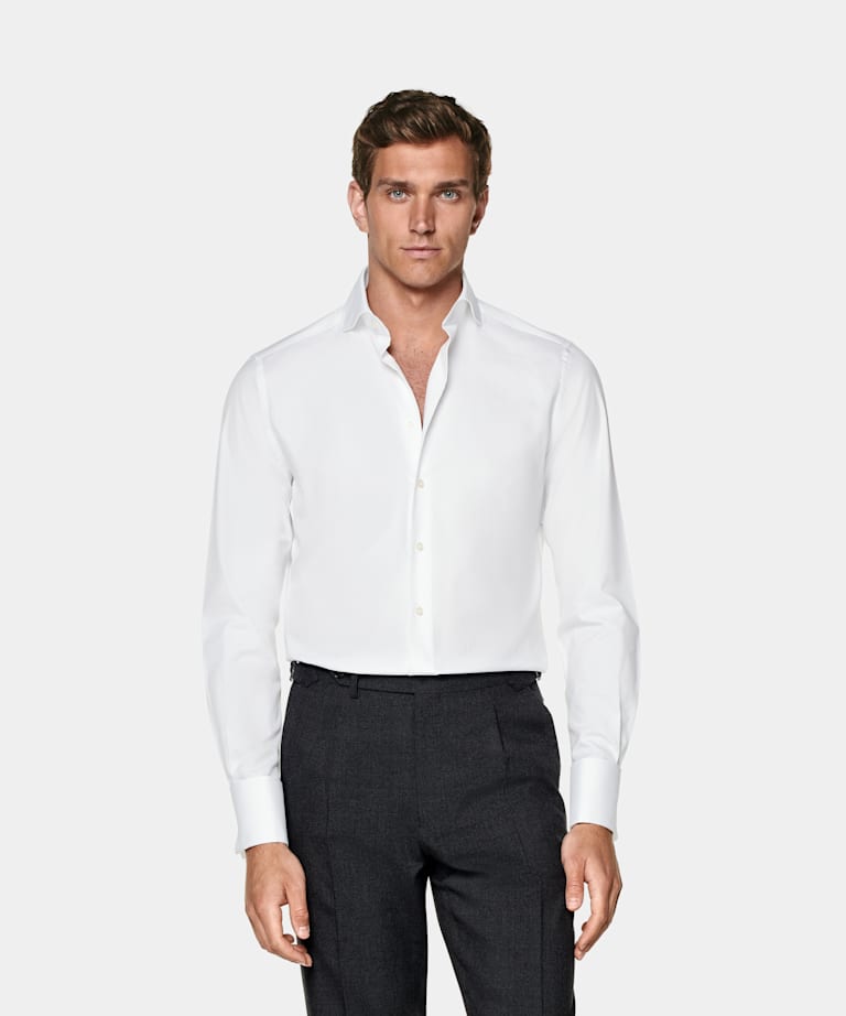 SUITSUPPLY Egyptian Cotton by Albini, Italy White Double Cuff Tailored Fit Shirt