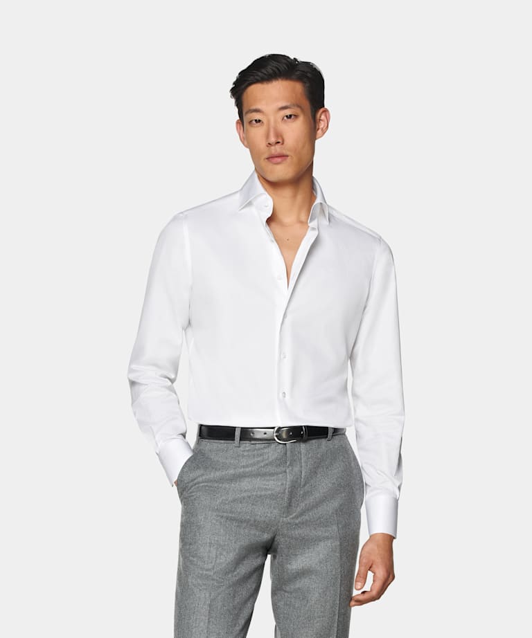 SUITSUPPLY Egyptian Cotton by Thomas Mason, Italy White Twill Tailored Fit Shirt