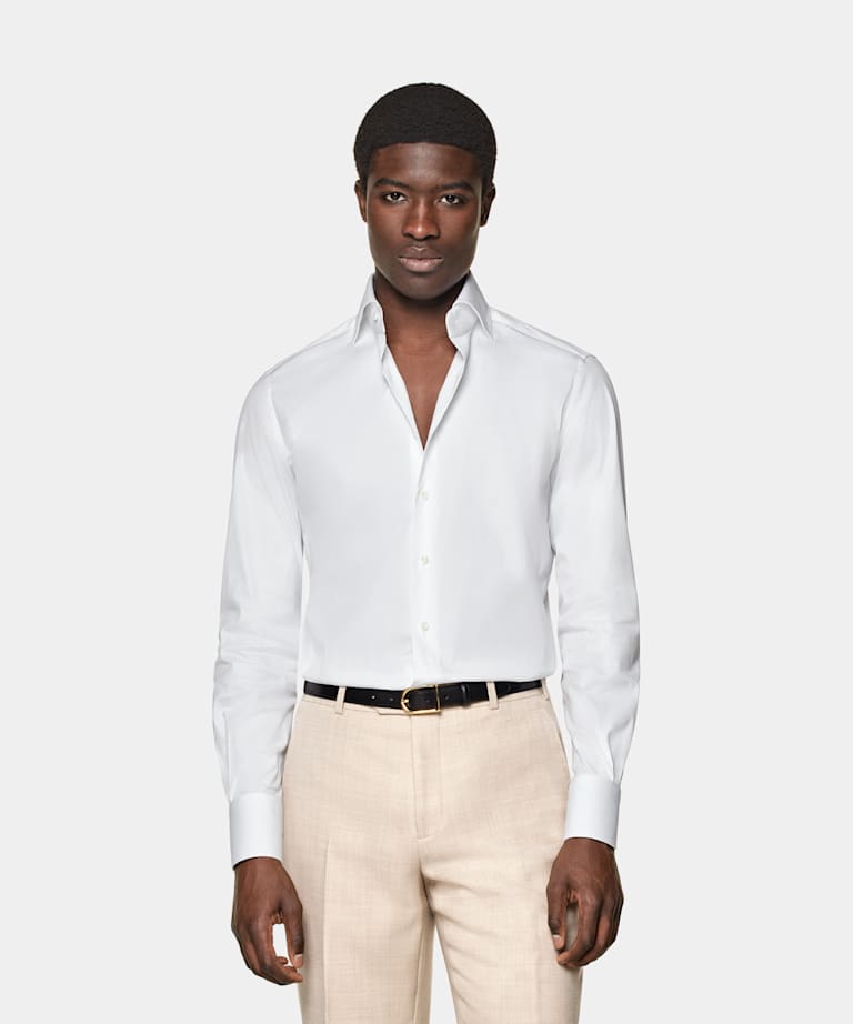 SUITSUPPLY Stretch Cotton Polyamide by Reggiani, Italy White Poplin Tailored Fit Shirt