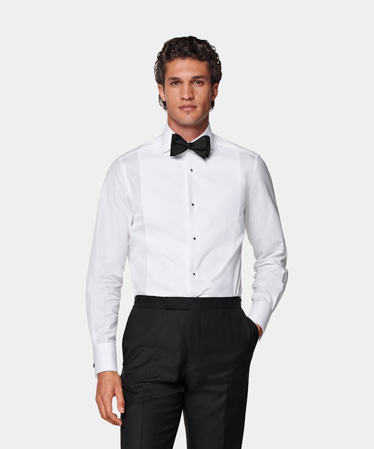 SUITSUPPLY Egyptian Cotton by Testa Spa, Italy White Piqué Tailored Fit Tuxedo Shirt