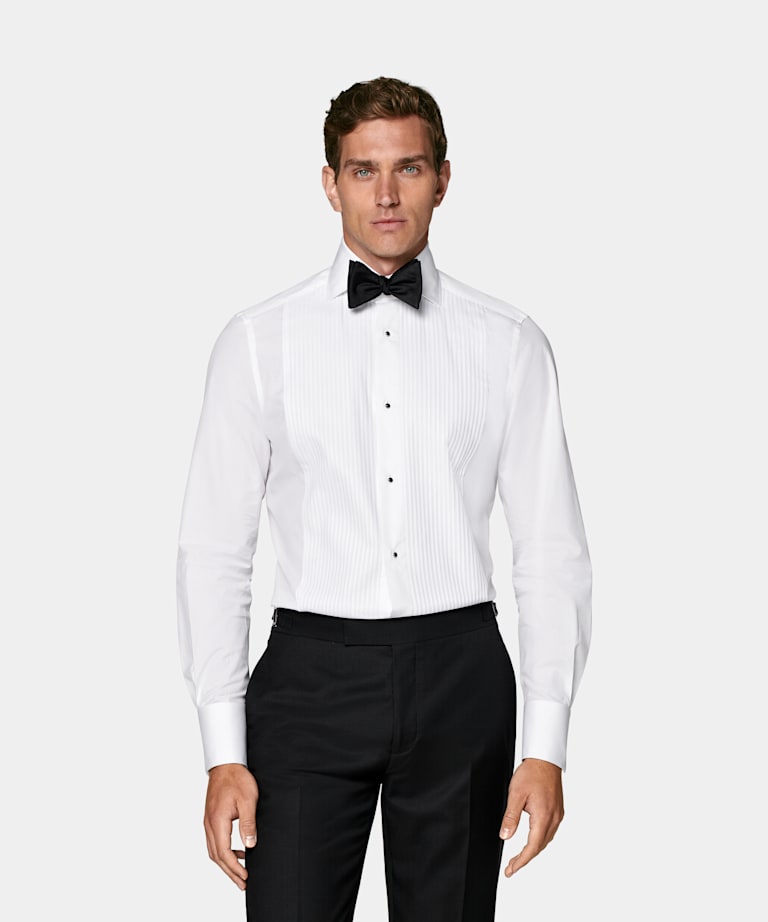 SUITSUPPLY Egyptian Cotton by Testa Spa, Italy White Plisse Tailored Fit Tuxedo Shirt