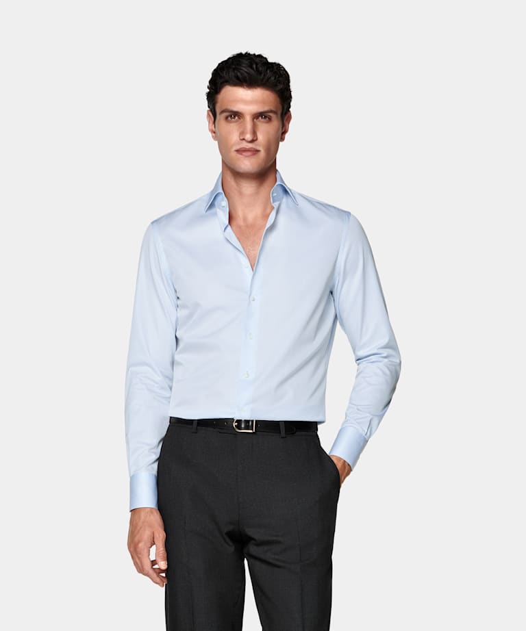 SUITSUPPLY Egyptian Cotton by Thomas Mason, Italy Light Blue Widespread Collar Shirt