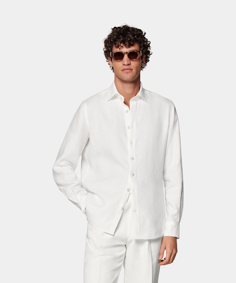 SUITSUPPLY Puro lino de Di Sondrio, Italia White Tailored Fit Shirt
