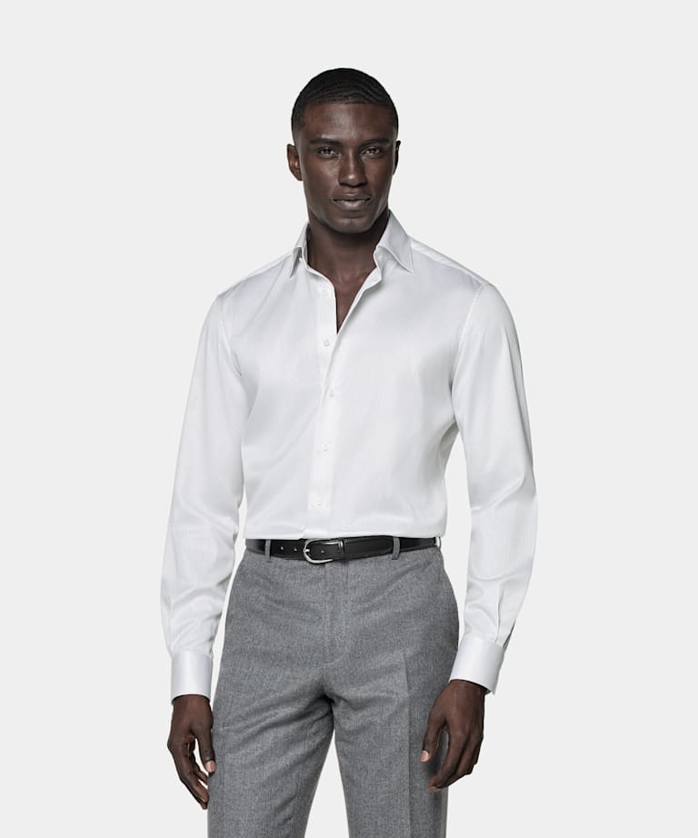 SUITSUPPLY Coton Pima Traveller - Weba, Suisse Chemise coupe Tailored en twill grise à rayures