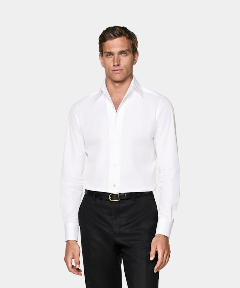 SUITSUPPLY Egyptian Cotton by Testa Spa, Italy White One Piece Collar Tailored Fit Shirt