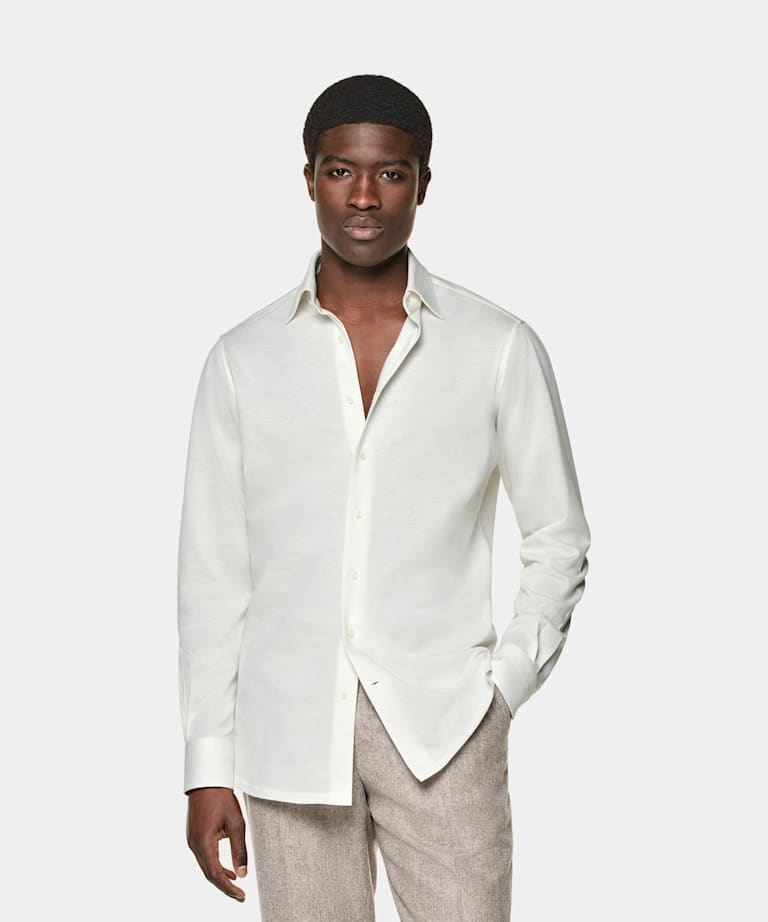 SUITSUPPLY Ägyptische Baumwolle Strickware von Tessilmaglia, Italien Hemd off-white Tailored Fit