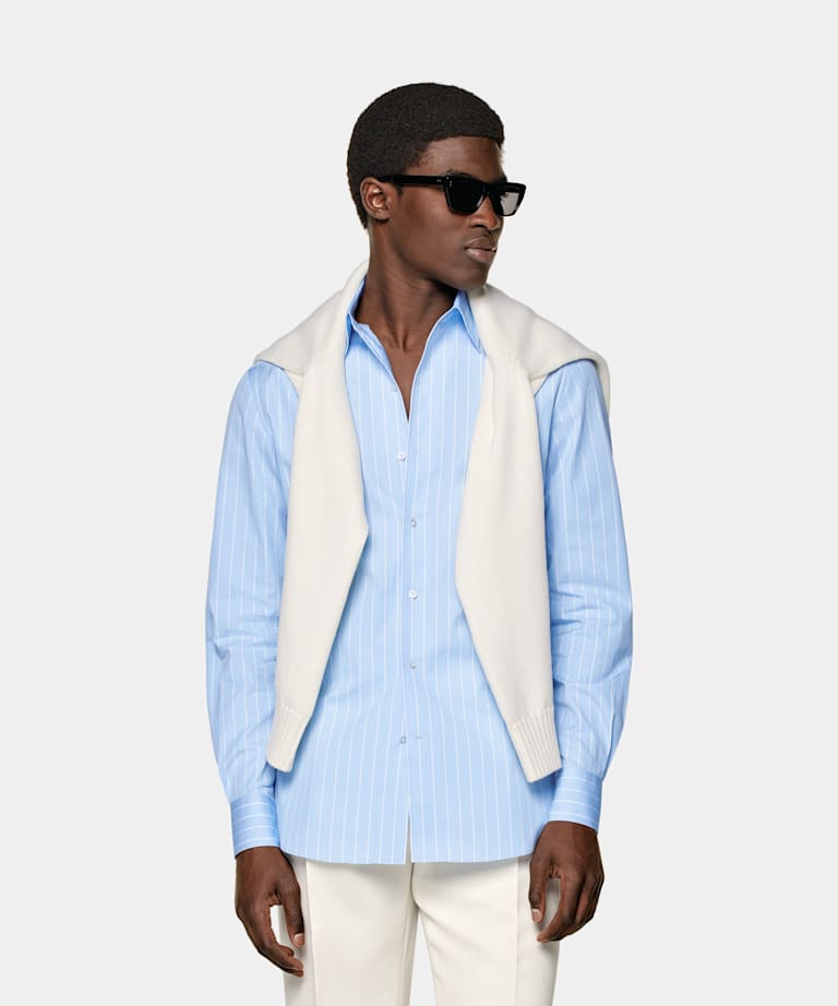 SUITSUPPLY Coton égyptien - Thomas Mason, Italie Chemise coupe Tailored bleu clair à rayures