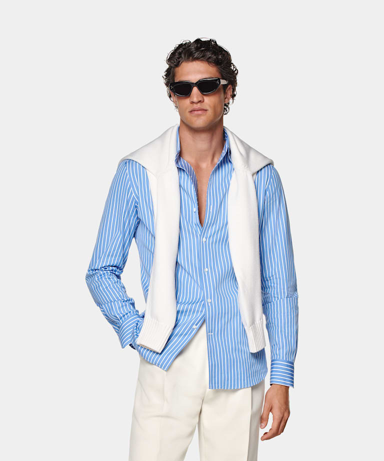 SUITSUPPLY Coton égyptien - Thomas Mason, Italie Chemise coupe Tailored bleu moyen à rayures