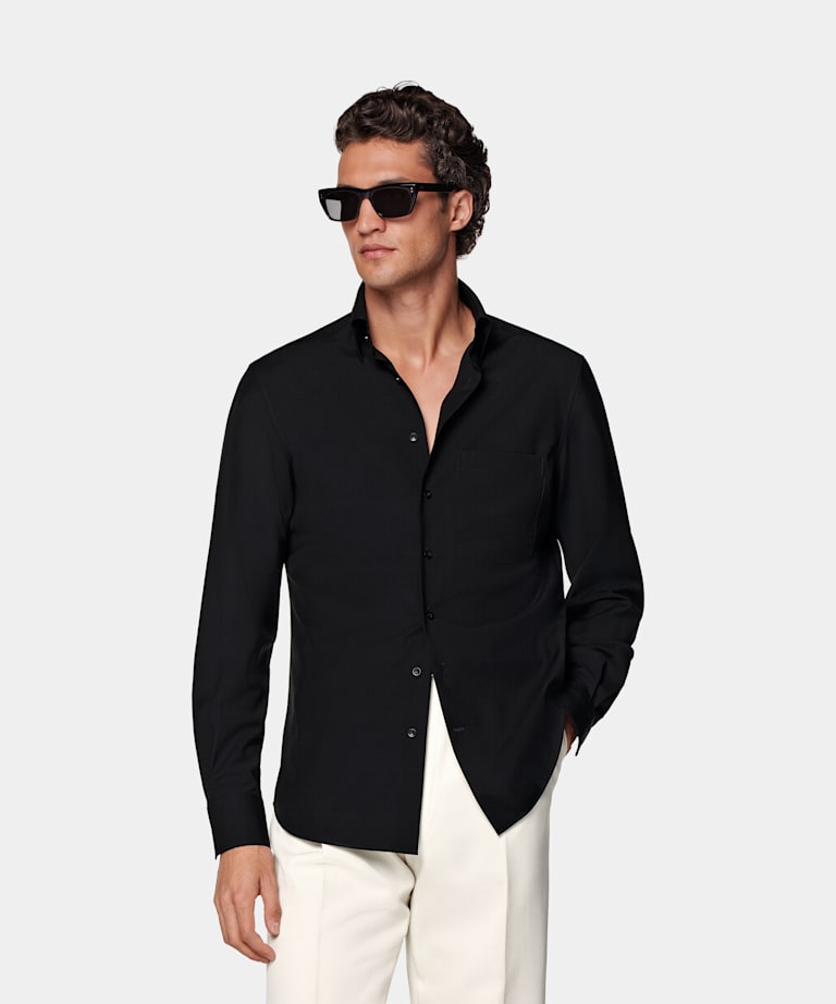 SUITSUPPLY Pure Wool by Reda, Italy Black Tailored Fit Shirt