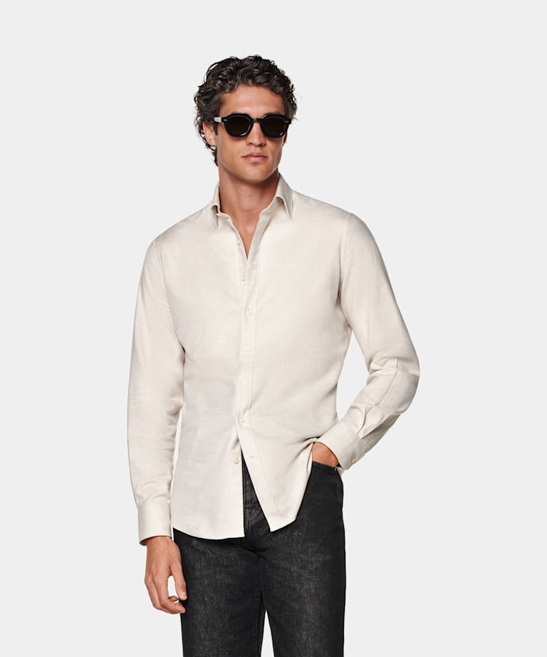 SUITSUPPLY Flanelle de coton égyptien - Beste, Italie Chemise coupe Tailored sable