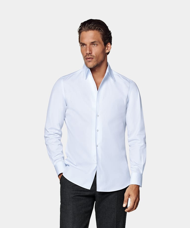 SUITSUPPLY Coton égyptien - Testa Spa, Italie Chemise coupe Tailored avec col d'une seule pièce bleu clair