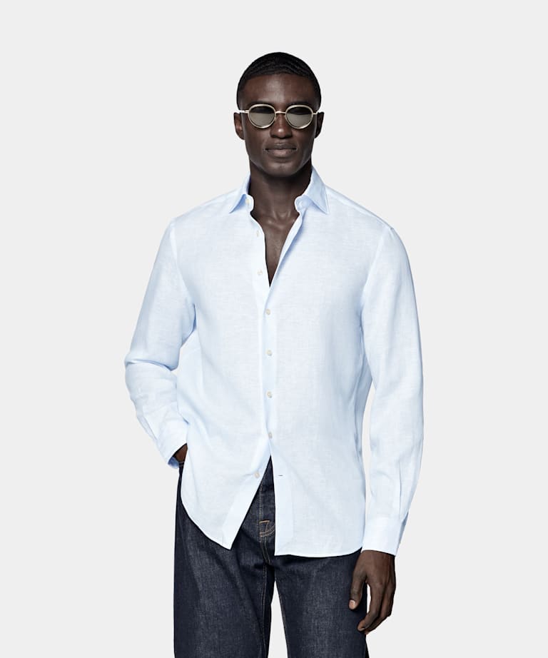 SUITSUPPLY Pure Linen by Albini, Italy Light Blue Linen Shirt