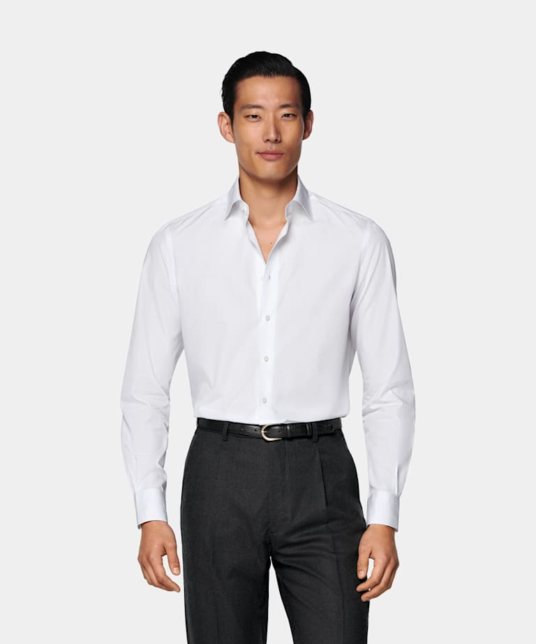 SUITSUPPLY Egyptian Cotton by Albini, Italy Light Grey Striped Widespread Collar Shirt