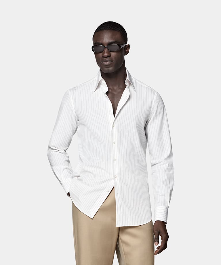 SUITSUPPLY Egyptian Cotton by Albini, Italy Sand Striped Point Collar Shirt